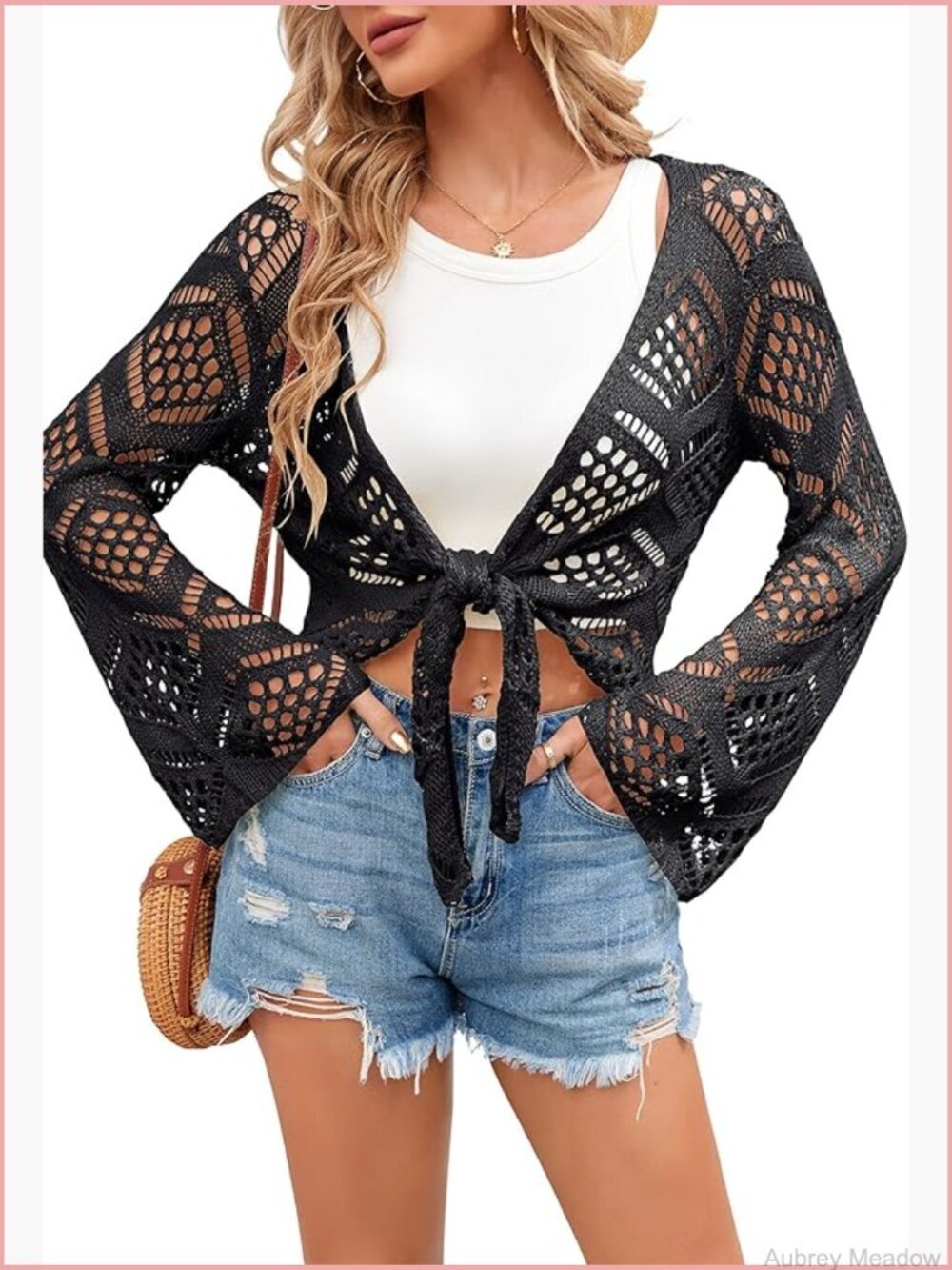 Sheer Crochet Coverup Beach Bathing Swimsuit Cover Up Shrug Crop Top
